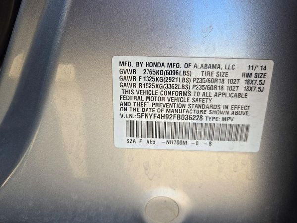 2015 HONDA PILOT TOURING — VINS