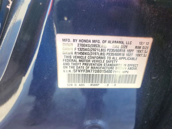 2013 HONDA PILOT EXL-N — VINS