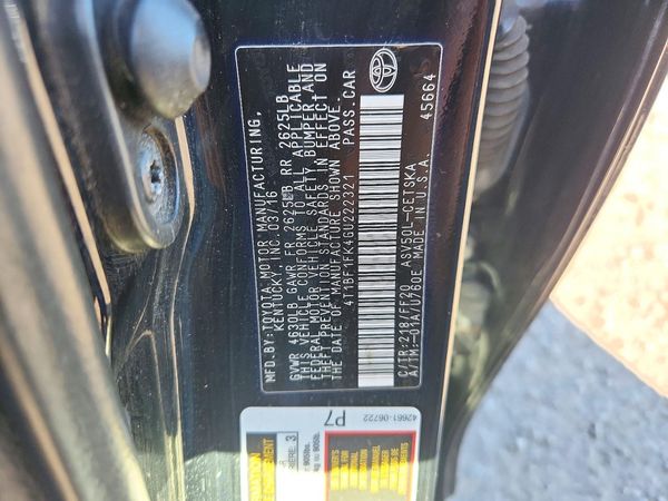 2016 TOYOTA CAMRY — VINS