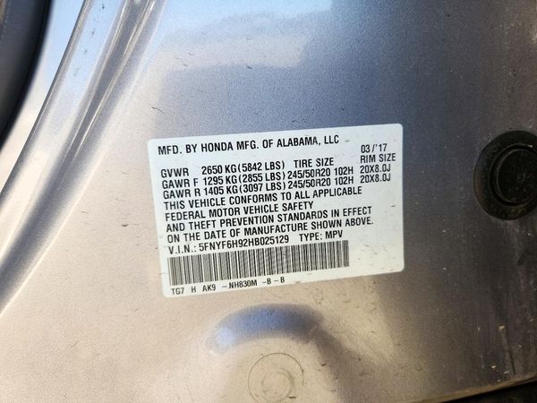 2017 HONDA PILOT TOURING — VINS