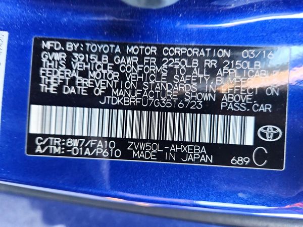 2016 TOYOTA PRIUS One/Two — VINS