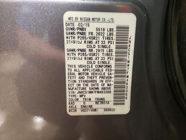 2015 INFINITI QX70 — VINS