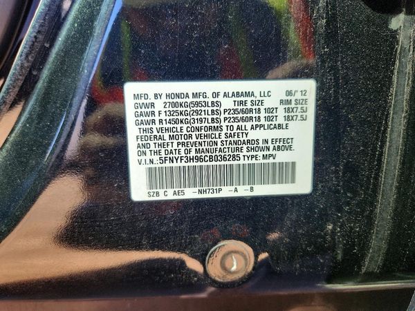 2012 HONDA PILOT TOURING — VINS