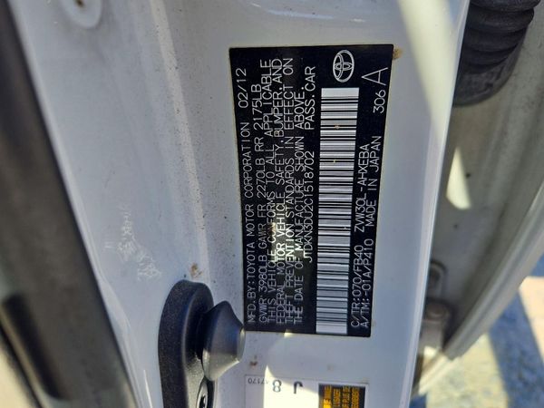 2012 TOYOTA PRIUS — VINS