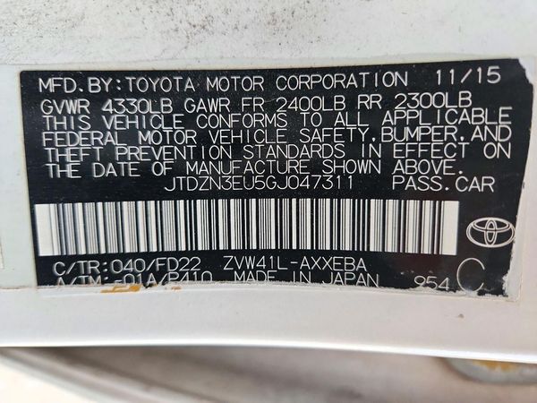 2016 TOYOTA PRIUS — VINS