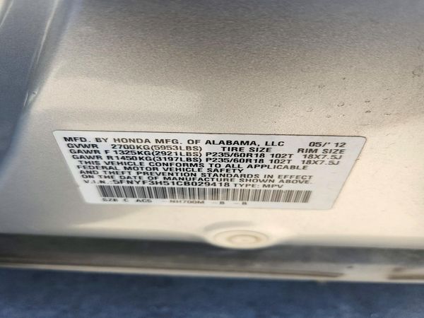 2012 HONDA PILOT EX-L — VINS