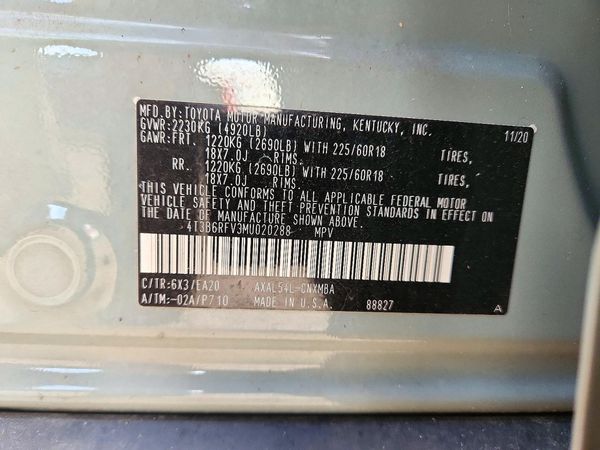 2021 TOYOTA RAV4 XLE Premium HV — VINS