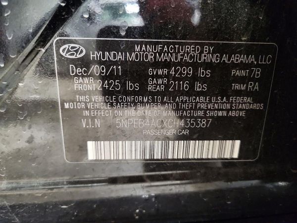 2012 HYUNDAI SONATA Middle-low level — VINS