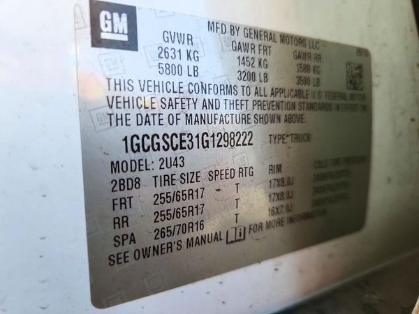 2016 CHEVROLET COLORADO LT — VINS