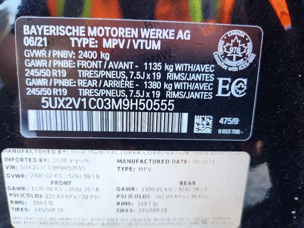2021 BMW X4 xDrive30i — VINS