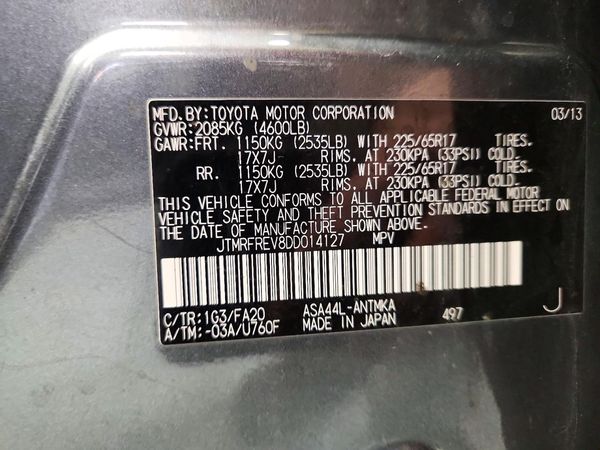 2013 TOYOTA RAV4 Sports — VINS