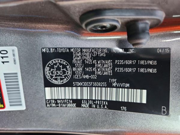 2015 TOYOTA SIENNA — VINS