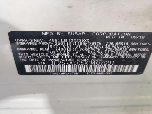 2019 SUBARU FORESTER Ltd Base+ES+SMART — VINS