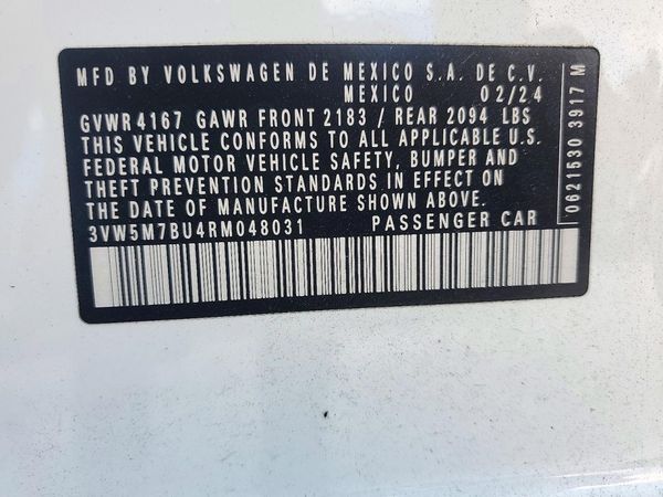 2024 VOLKSWAGEN JETTA S, S (AQ301 Trans) — VINS
