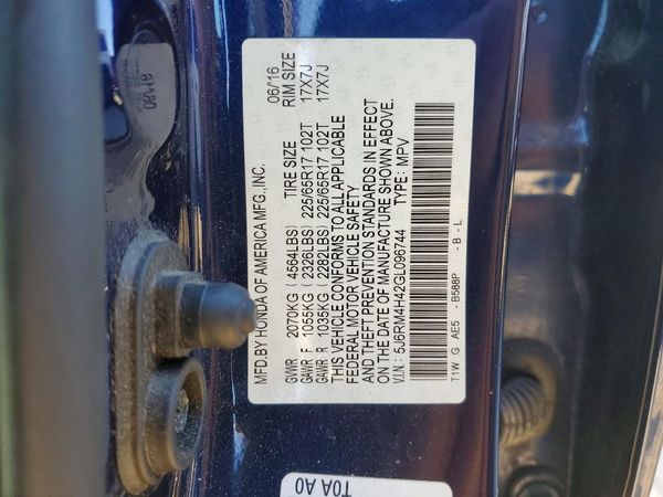 2016 HONDA CRV SE — VINS