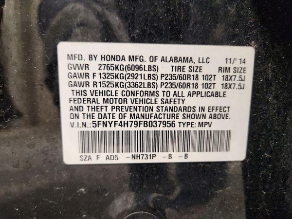 2015 HONDA PILOT EXL-N — VINS