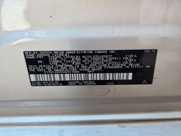 2012 TOYOTA RAV4 Standard — VINS