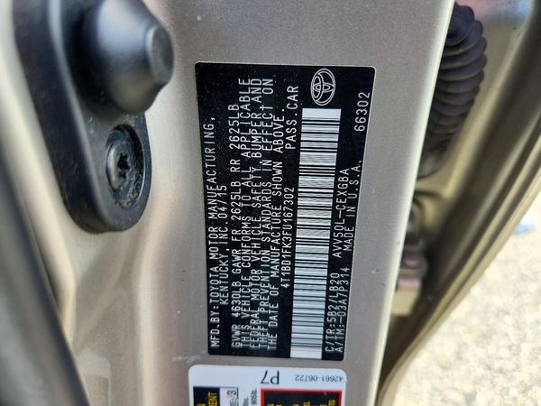 2015 TOYOTA CAMRY SOLA Hybrid — VINS