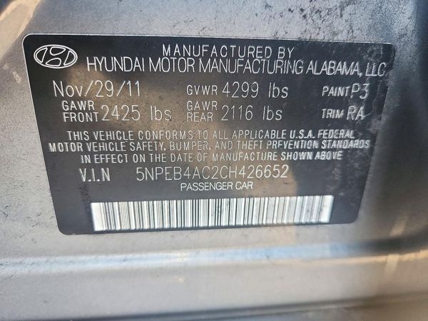 2012 HYUNDAI SONATA Middle-low level — VINS