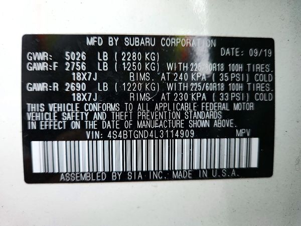 2020 SUBARU OUTBACK Limited+M/R+NAVI(HK) — VINS