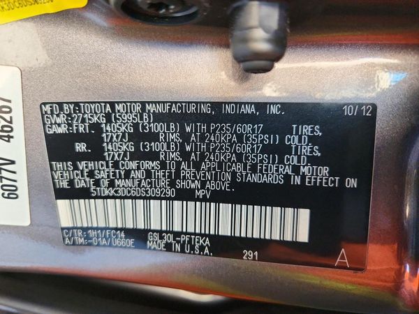 2013 TOYOTA SIENNA — VINS