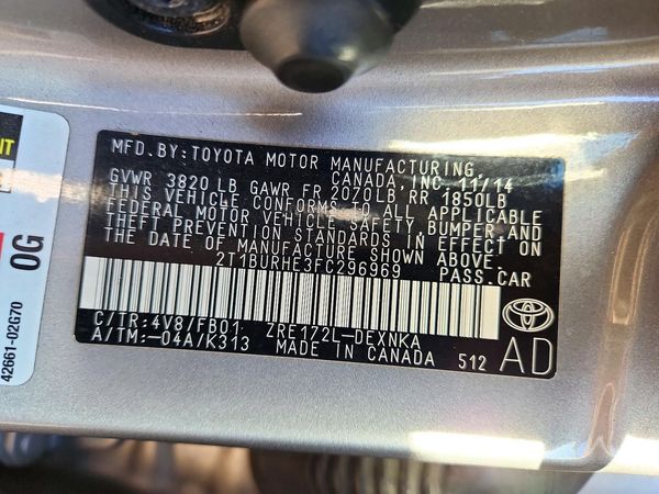 2015 TOYOTA COROLLA L/LE — VINS