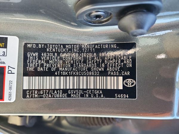 2012 TOYOTA CAMRY — VINS