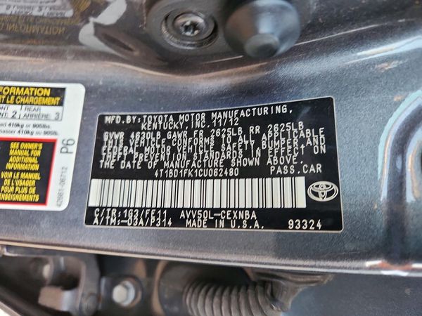 2012 TOYOTA CAMRY SOLA Hybrid — VINS