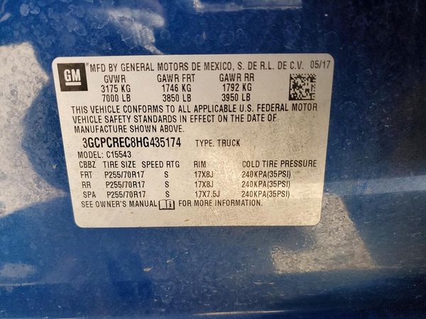 2017 CHEVROLET SILVERADO LT — VINS
