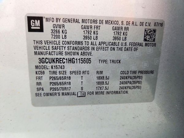 2017 CHEVROLET SILVERADO — VINS