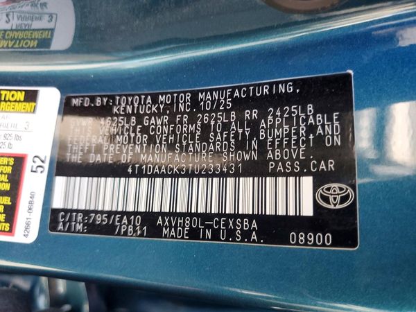 2026 TOYOTA CAMRY — VINS