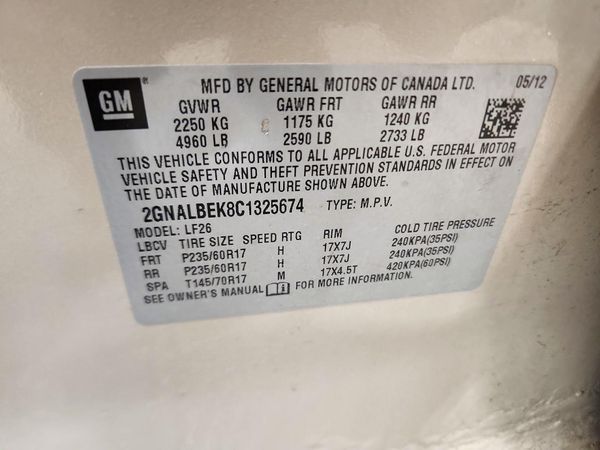 2012 CHEVROLET EQUINOX LS — VINS