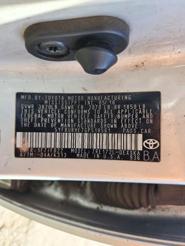 2016 TOYOTA COROLLA L/LE — VINS