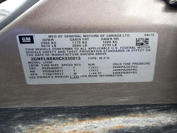 2012 CHEVROLET EQUINOX 2LT — VINS