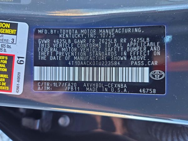 2026 TOYOTA CAMRY — VINS
