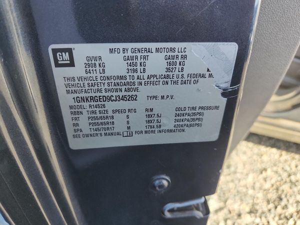2012 CHEVROLET TRAVERSE LT — VINS