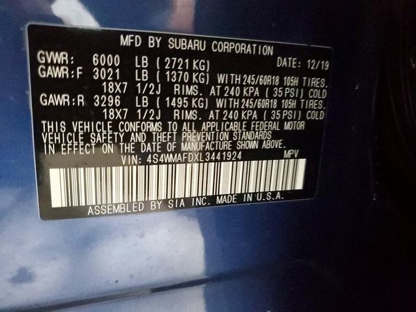2020 SUBARU ASCENT Premium 7+ES+KA — VINS