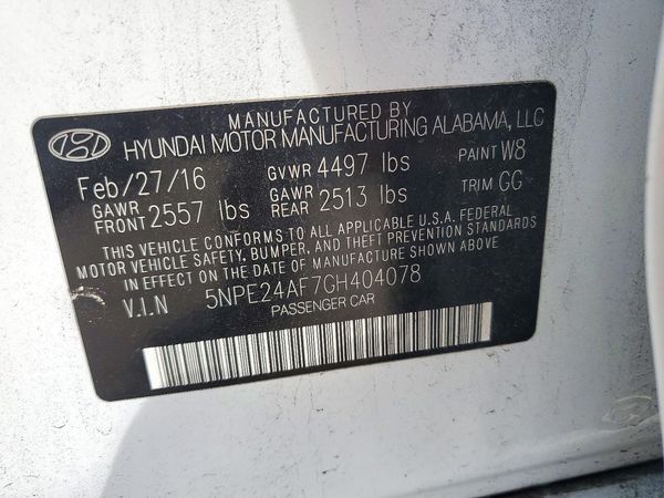 2016 HYUNDAI SONATA — VINS