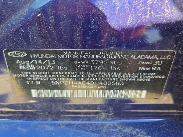 2013 HYUNDAI ELANTRA — VINS