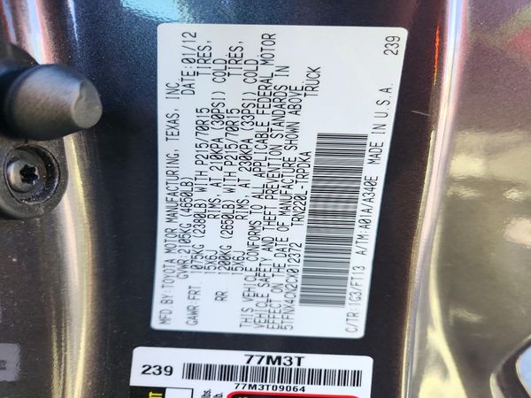 2012 TOYOTA TACOMA — VINS