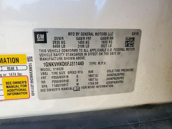 2015 CHEVROLET TRAVERSE 2LT — VINS