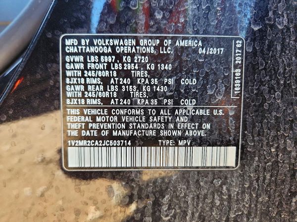 2018 VOLKSWAGEN ATLAS 4Motion SEL — VINS