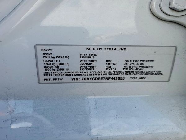 2022 TESLA MODEL Y — VINS