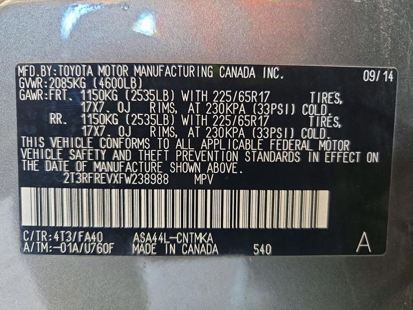 2015 TOYOTA RAV4 XLE (M Grade) — VINS