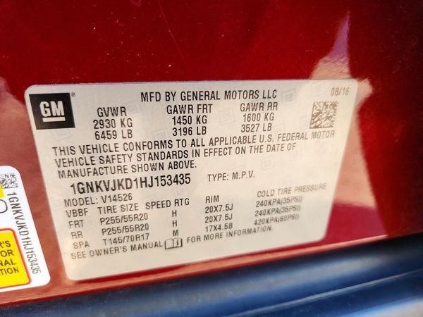 2017 CHEVROLET TRAVERSE Premier — VINS
