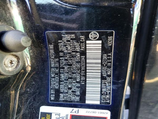 2017 TOYOTA CAMRY LE/SE/XLE/XSE — VINS