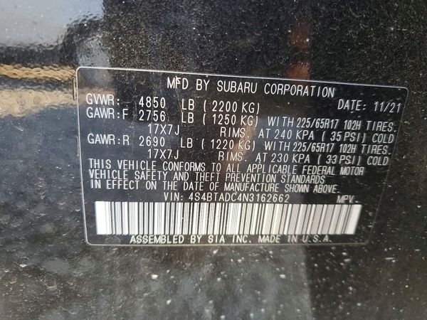 2022 SUBARU OUTBACK Premium — VINS