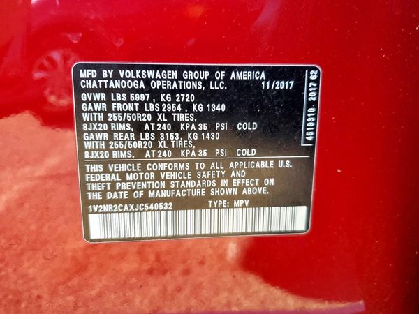 2018 VOLKSWAGEN ATLAS 4Motion SEL Premium — VINS