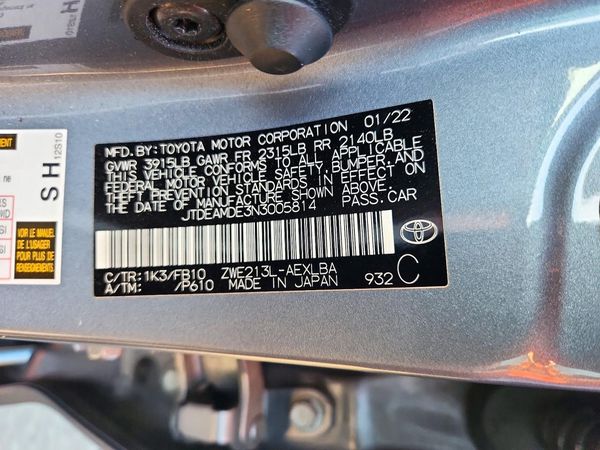 2022 TOYOTA COROLLA LE — VINS