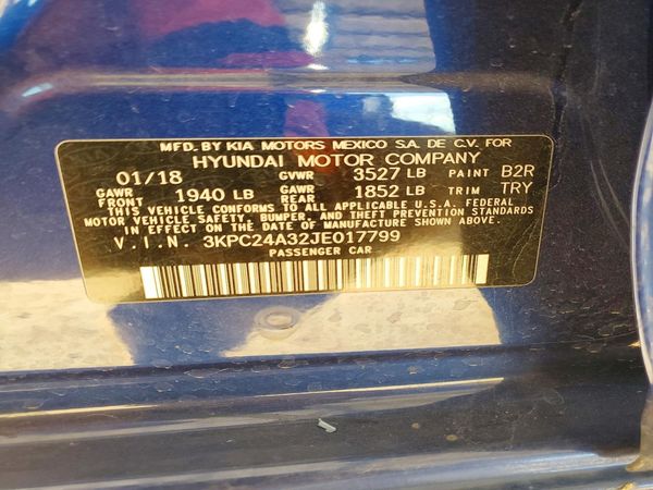 2018 HYUNDAI ACCENT SE and SEL — VINS